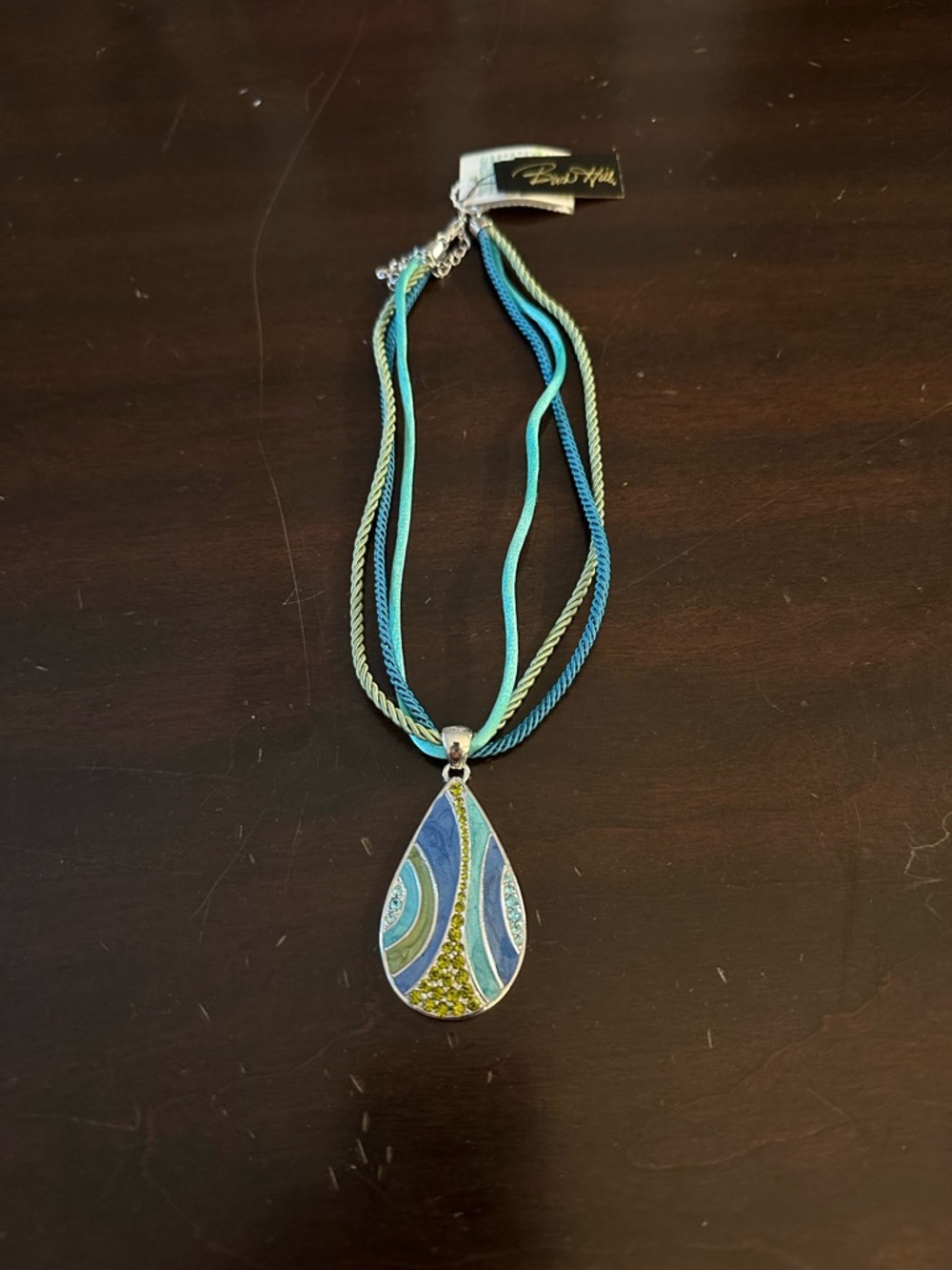 Blue & Green Teardrop Pendant Necklace - Layered Cord Style